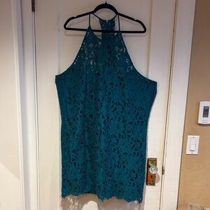Cacique Cotton and Nylon Teal Lace Halter Dress